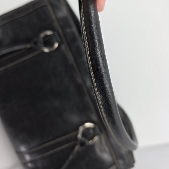 Sag Harbor Black Faux Leather Double Strap Shoulder Bag with Contrast Stitching - Picture 11 of 16